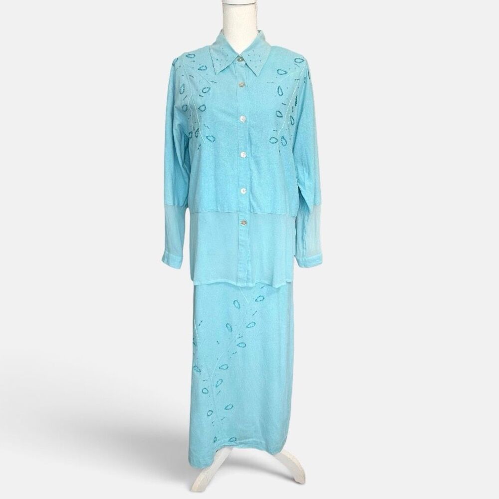 Lutar Silk Aqua Maxi Dress Set Sz M *Fading - Picture 3 of 10